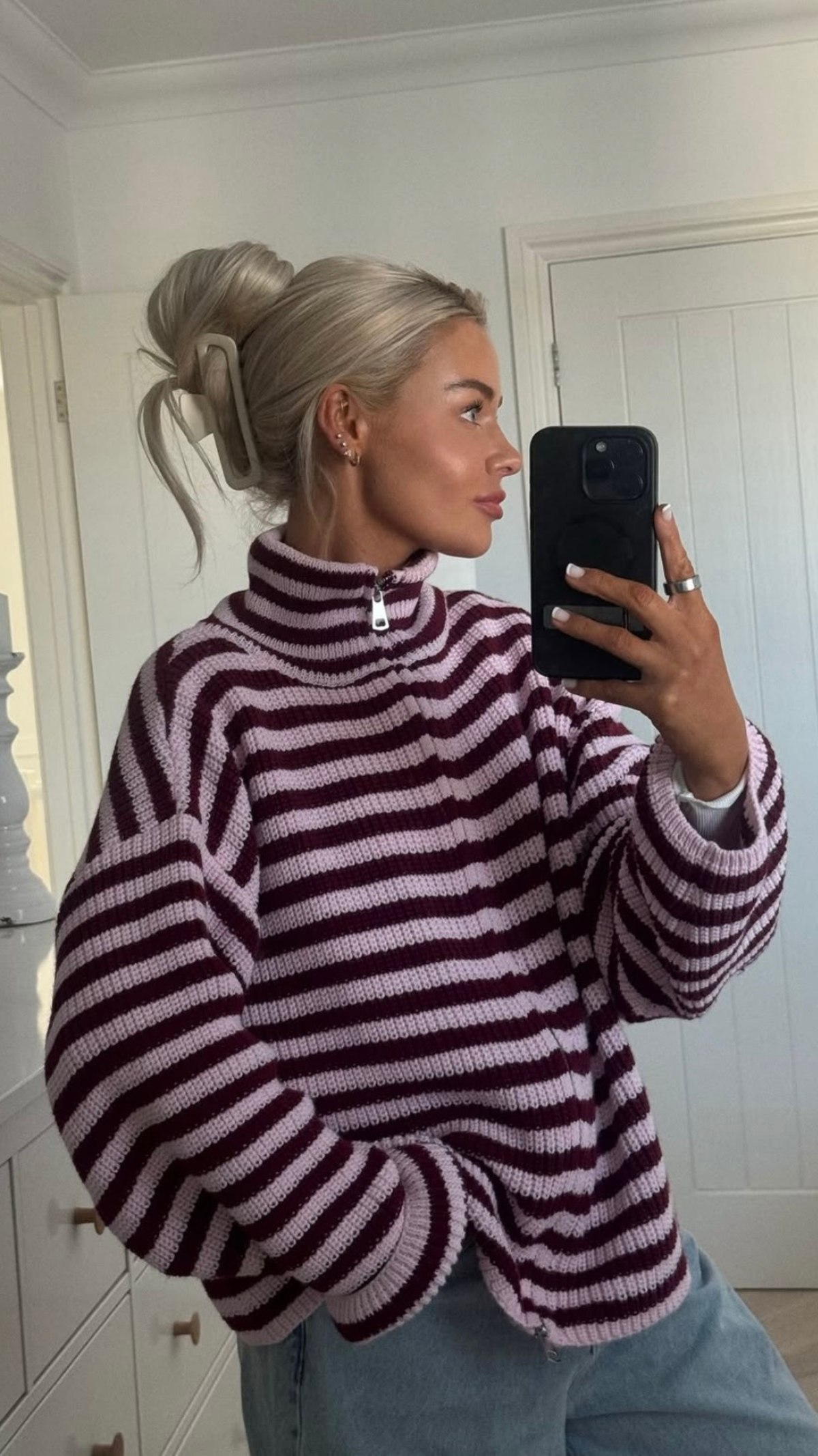 Brenna | Women's Oversized Striped Zip Up Knit Sweater