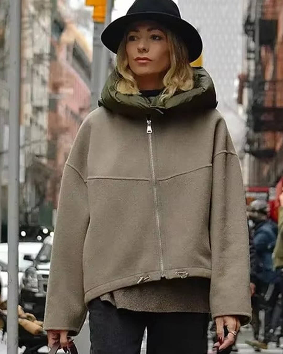 Cadence | Women's Color Block Hooded Drawstring Bomber Jacket