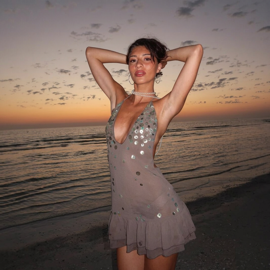 Cecilia | Women's Sequin Halter Backless Ruffle Mini Party Dress