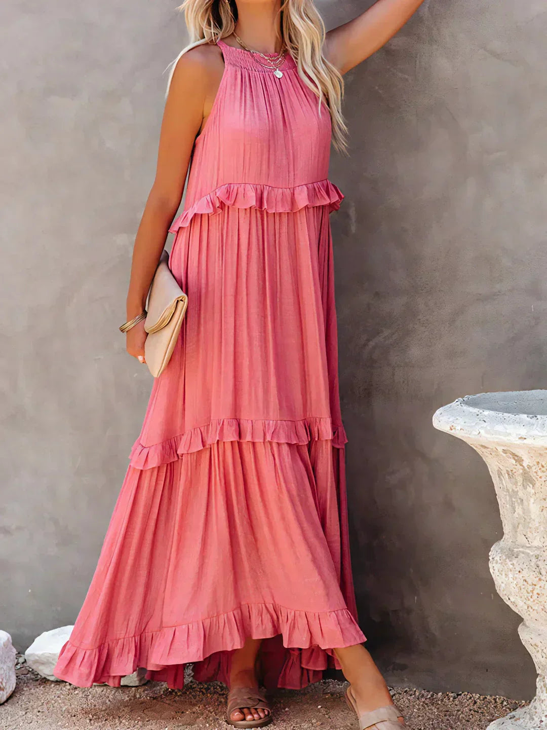 Gabriella | Women’s Tiered Ruffle Trim Sleeveless Maxi Summer Dress