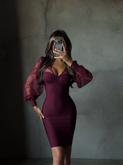 Kate | Women's Long Lace Balloon Sleeve Mini Dress