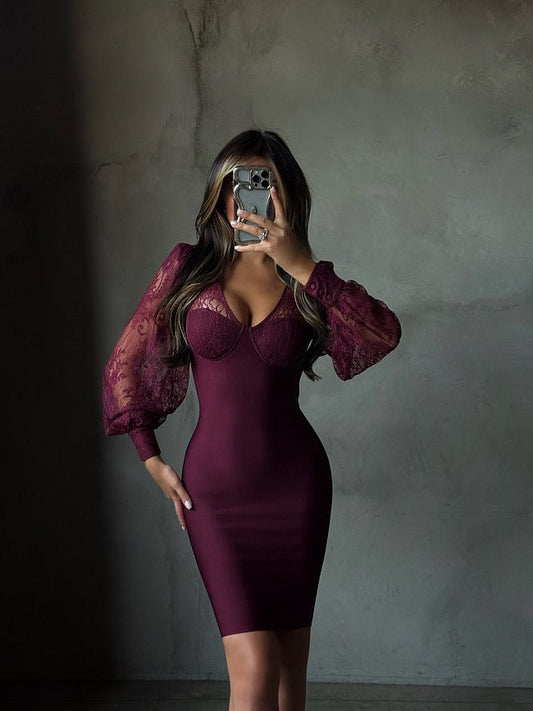Kate | Women's Long Lace Balloon Sleeve Mini Dress