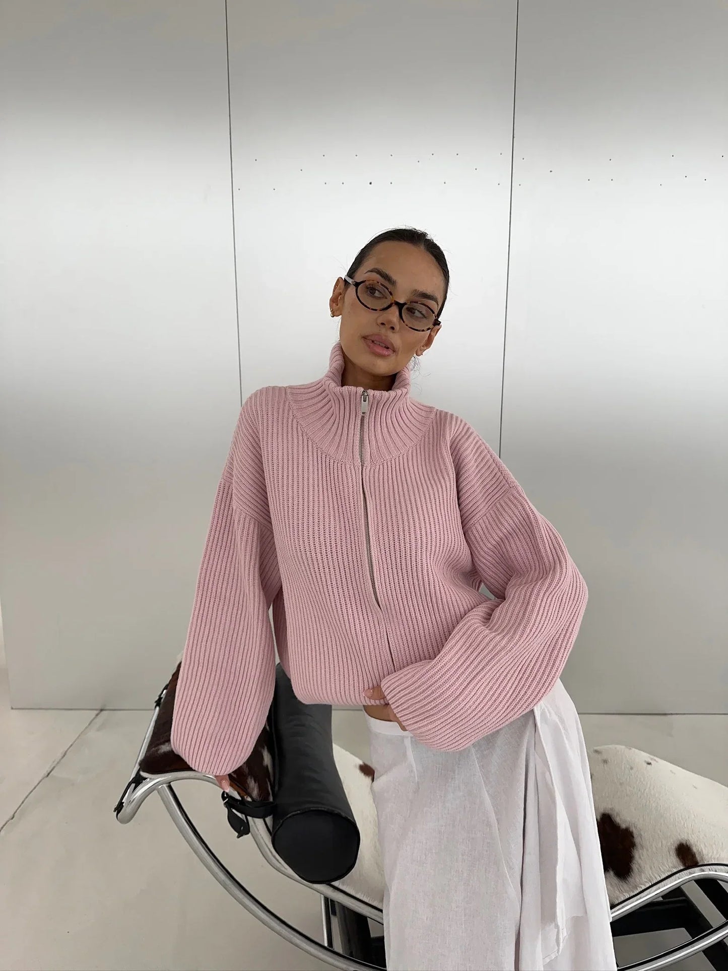 Kristina | Women's Oversized Ribbed Half Zip Knit Sweater