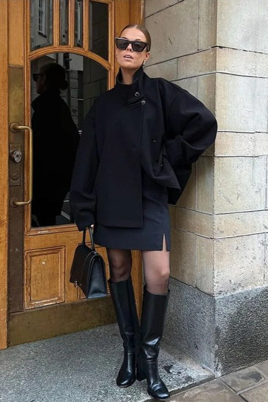 Lexa | Women's Asymmetrical High Neck Button Front Jacket