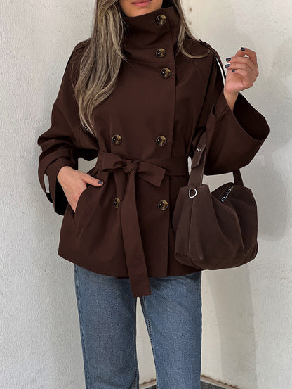 Miranda | Women's Trench Coat Double Breasted Belted High Neck Jacket