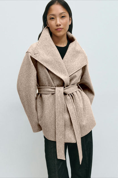 Pearl | Women's Belted High Neck Wrap Jacket Coat