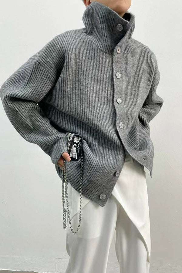 Yvette | Women's Ribbed Knit High Neck Button Front Cardigan