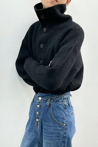Yvette | Women's Ribbed Knit High Neck Button Front Cardigan