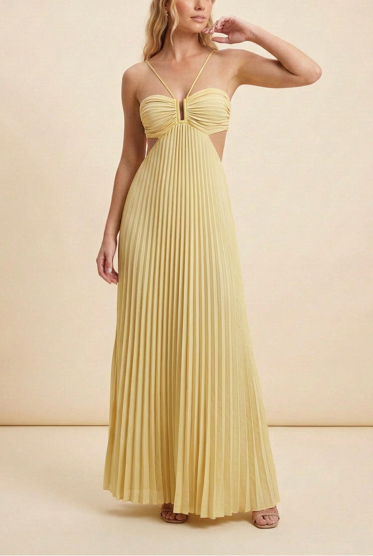 Luella | Women's Halter Pleated Maxi Prom Dress