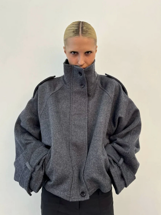 Maia | Women's High Neck Button Front Wool Blend Jacket